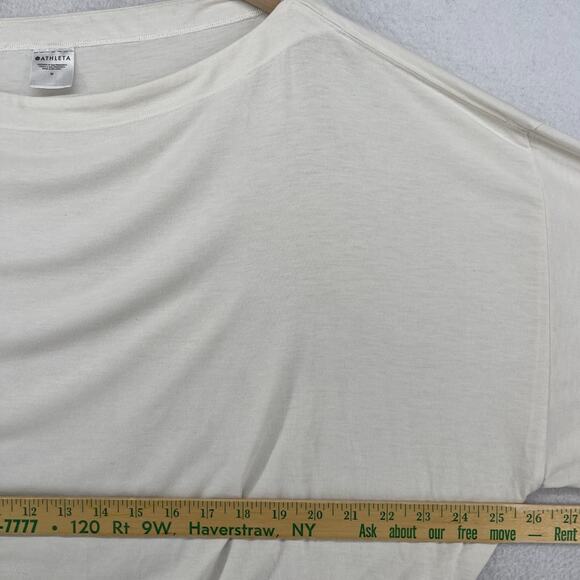 ATHLETA Top M Oversized Cropped Boat Neck Long Sleeve Cinched Off White - Picture 10 of 12